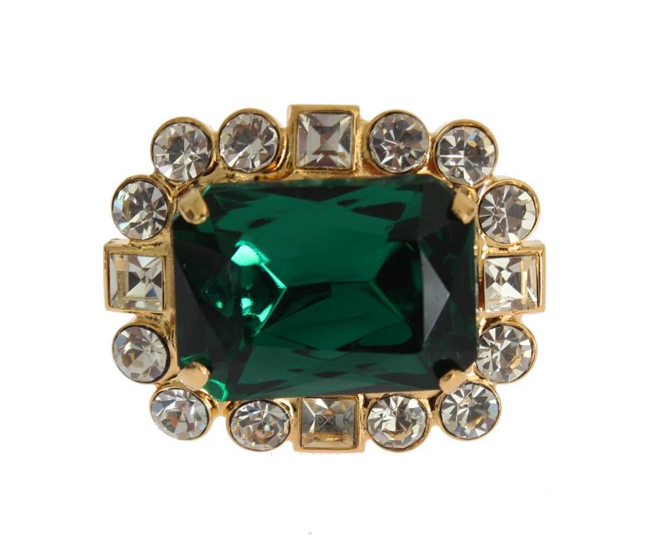 Gold Brass Clear Green Crystal Cufflinks