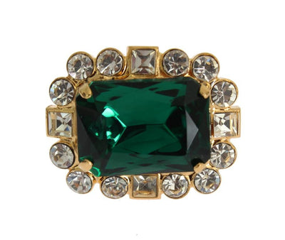 Gold Brass Clear Green Crystal Cufflinks