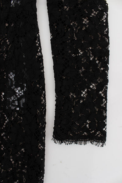 Black Ricamo Sheath Long Sleeve Dress