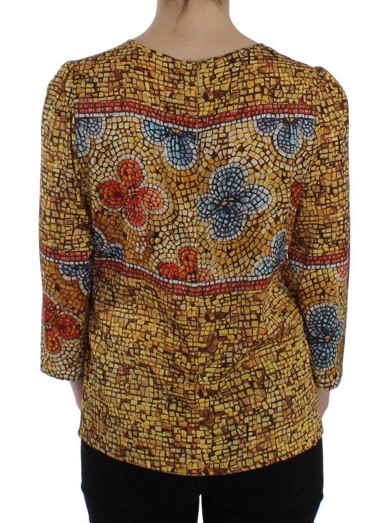 Multicolor Mosaic Print Silk Blouse T-shirt