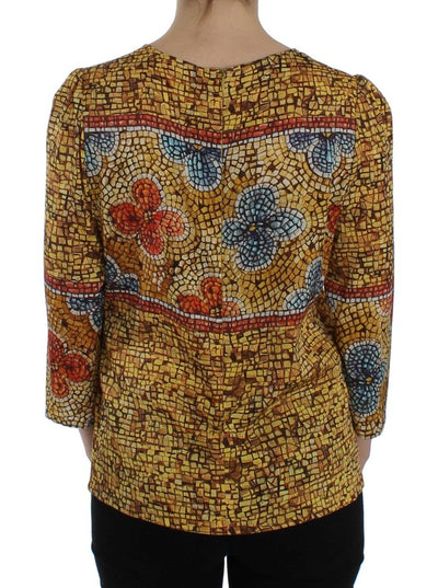 Multicolor Mosaic Print Silk Blouse T-shirt