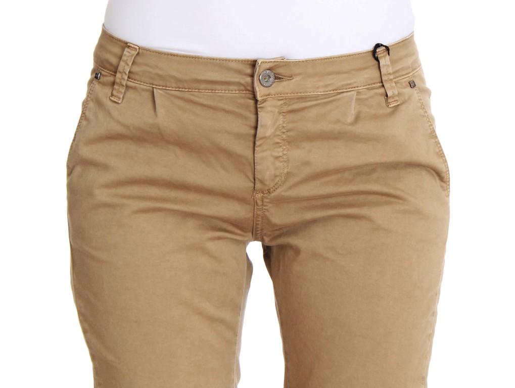Beige Cotton Slim Fit Jeans