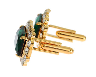Gold Brass Clear Green Crystal Cufflinks