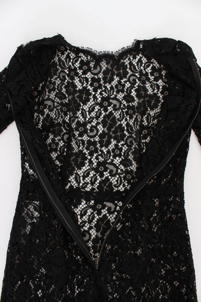 Black Ricamo Sheath Long Sleeve Dress