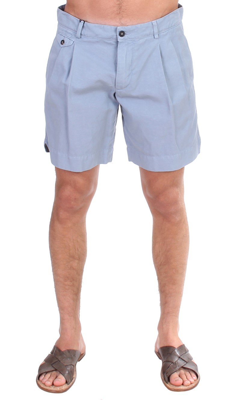 Blue Cotton Above Knees Dress Shorts