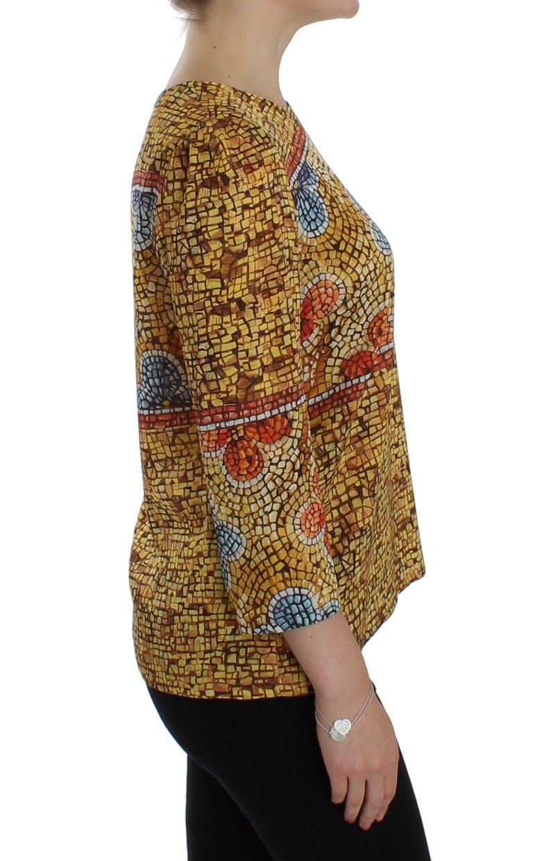 Multicolor Mosaic Print Silk Blouse T-shirt