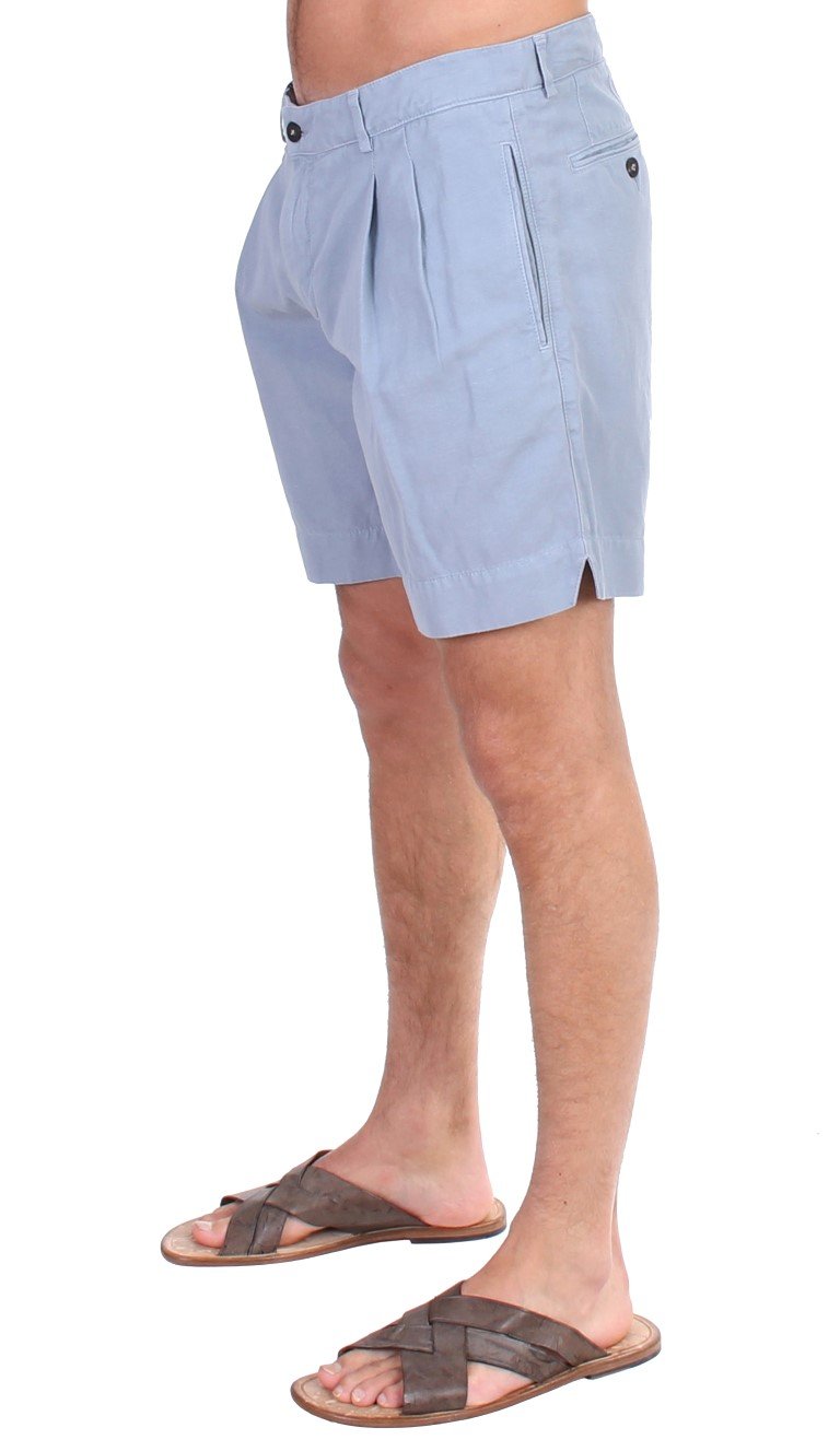 Blue Cotton Above Knees Dress Shorts