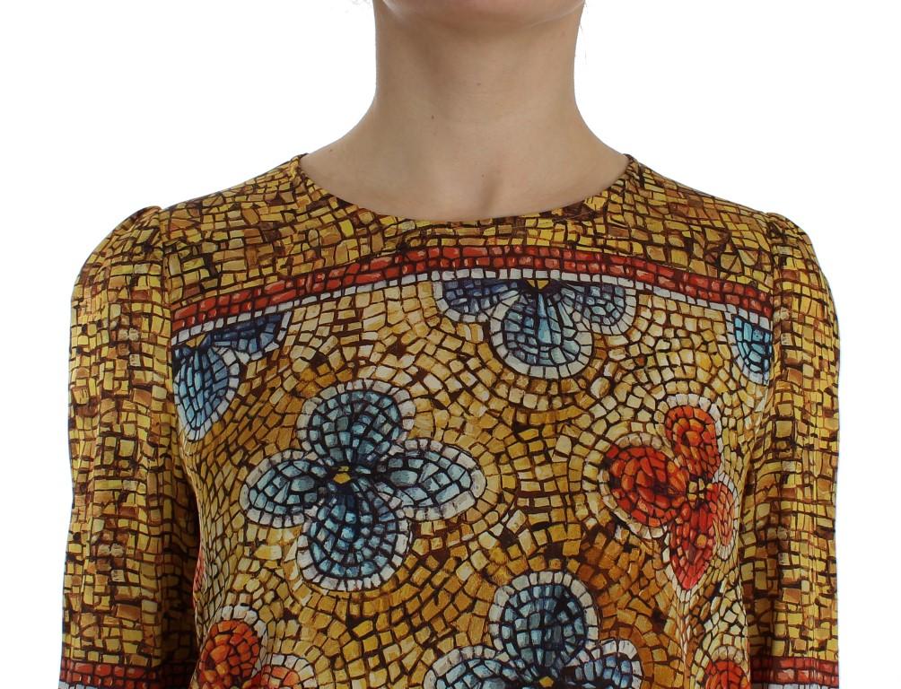 Multicolor Mosaic Print Silk Blouse T-shirt
