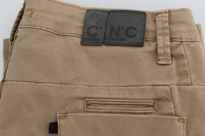 Beige Cotton Slim Fit Jeans