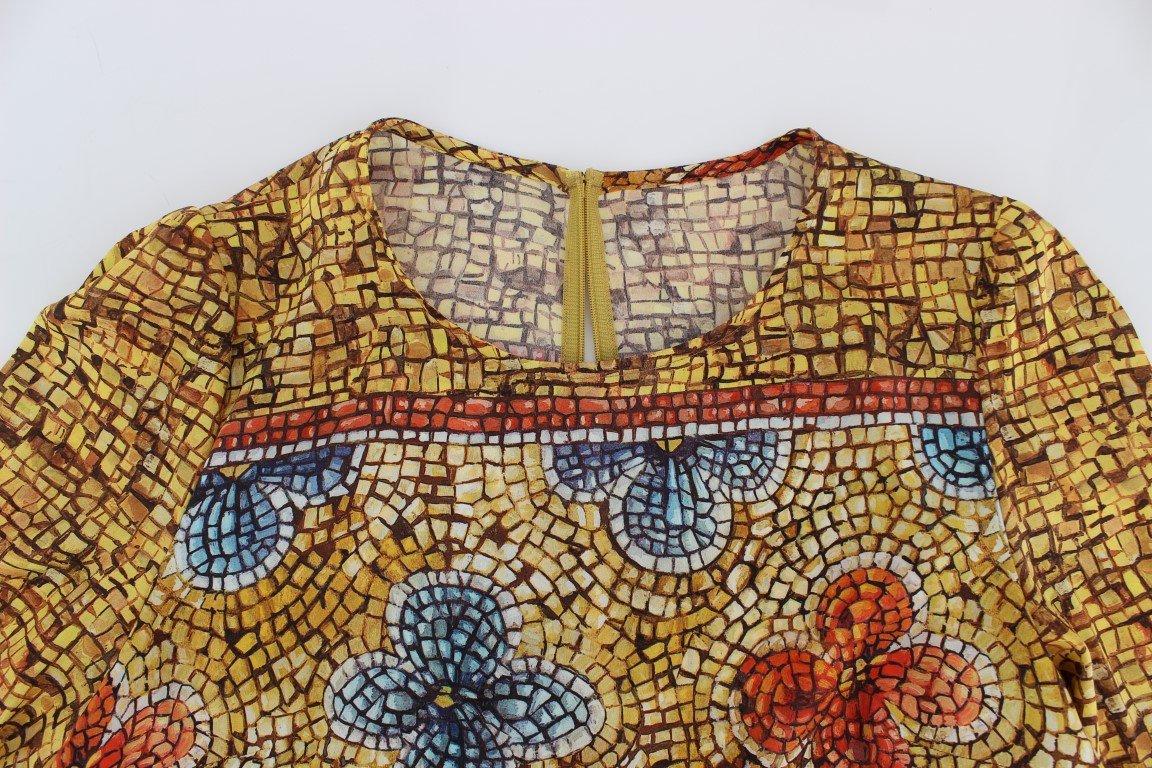 Multicolor Mosaic Print Silk Blouse T-shirt