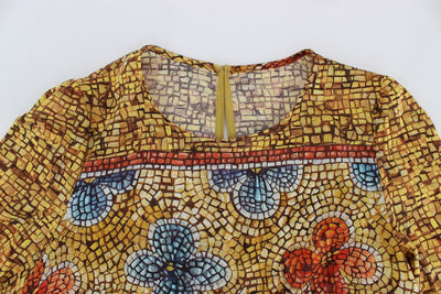 Multicolor Mosaic Print Silk Blouse T-shirt