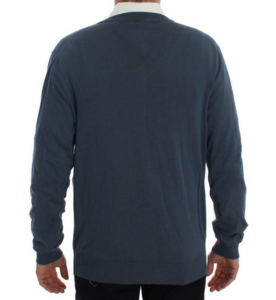 Blue Cotton Cashmere Cardigan Sweater