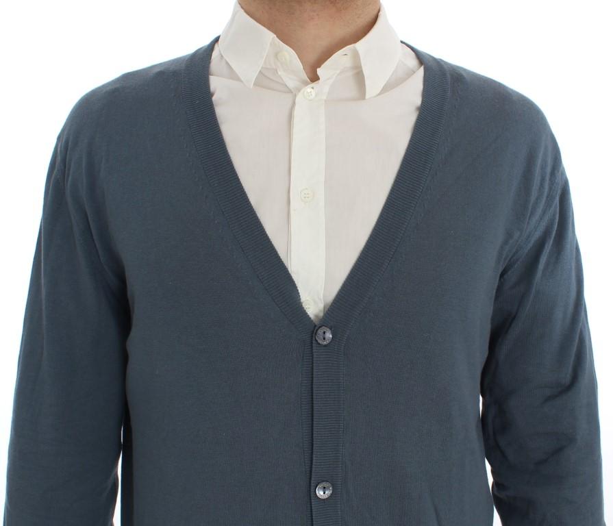 Blue Cotton Cashmere Cardigan Sweater
