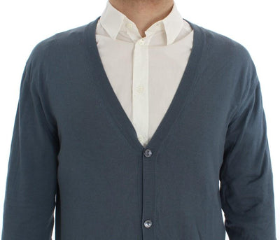 Blue Cotton Cashmere Cardigan Sweater