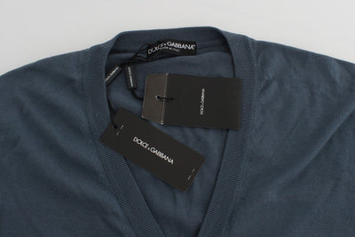 Blue Cotton Cashmere Cardigan Sweater