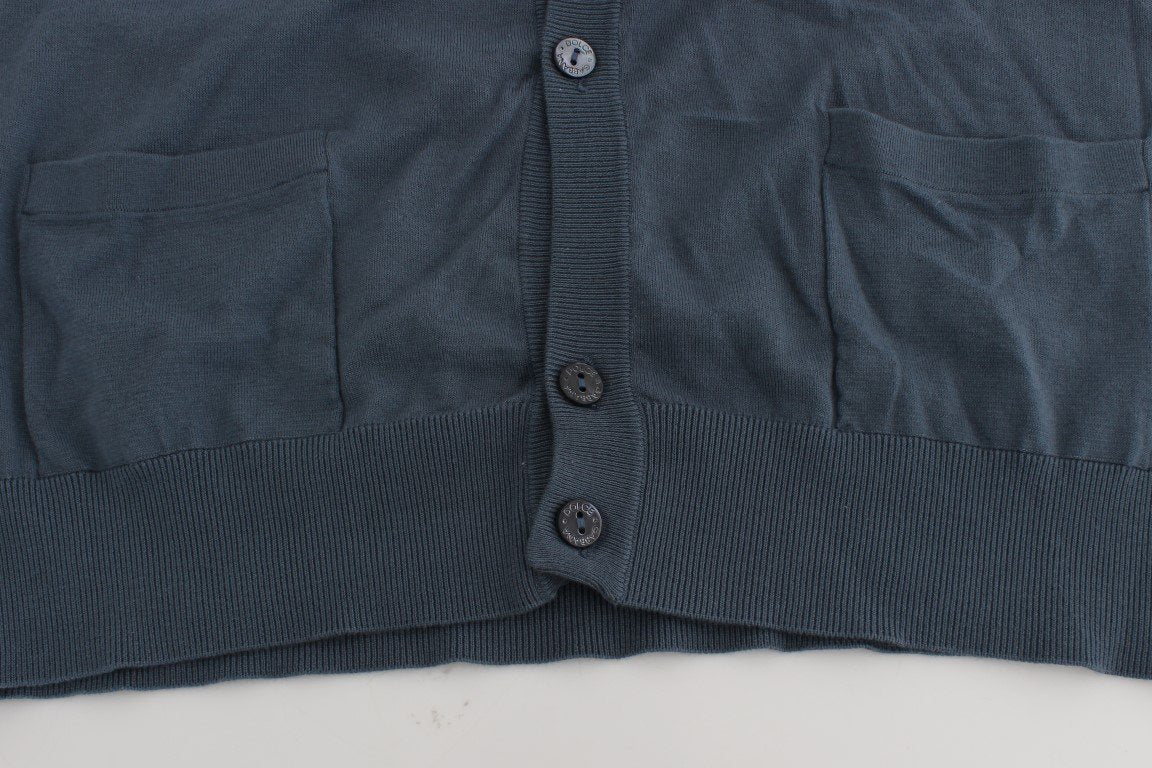 Blue Cotton Cashmere Cardigan Sweater