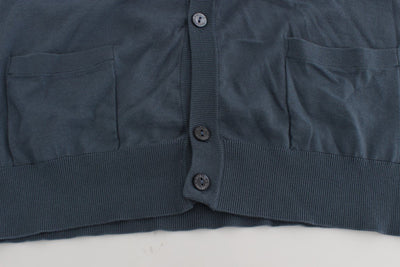 Blue Cotton Cashmere Cardigan Sweater