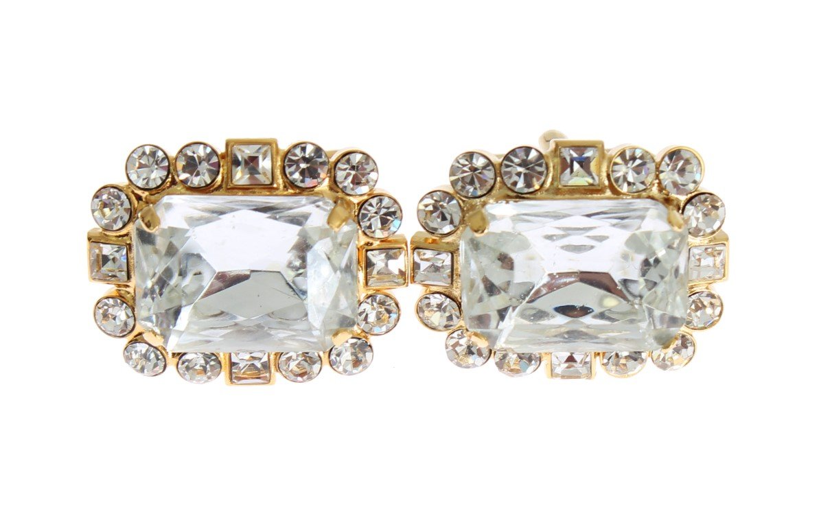 Gold Brass Clear Crystal Cufflinks