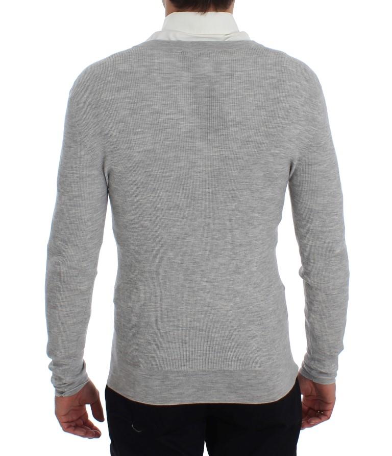 Gray Cashmere Ribbed Cardigan Sweater
