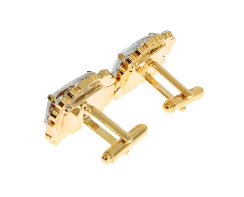 Gold Brass Clear Crystal Cufflinks