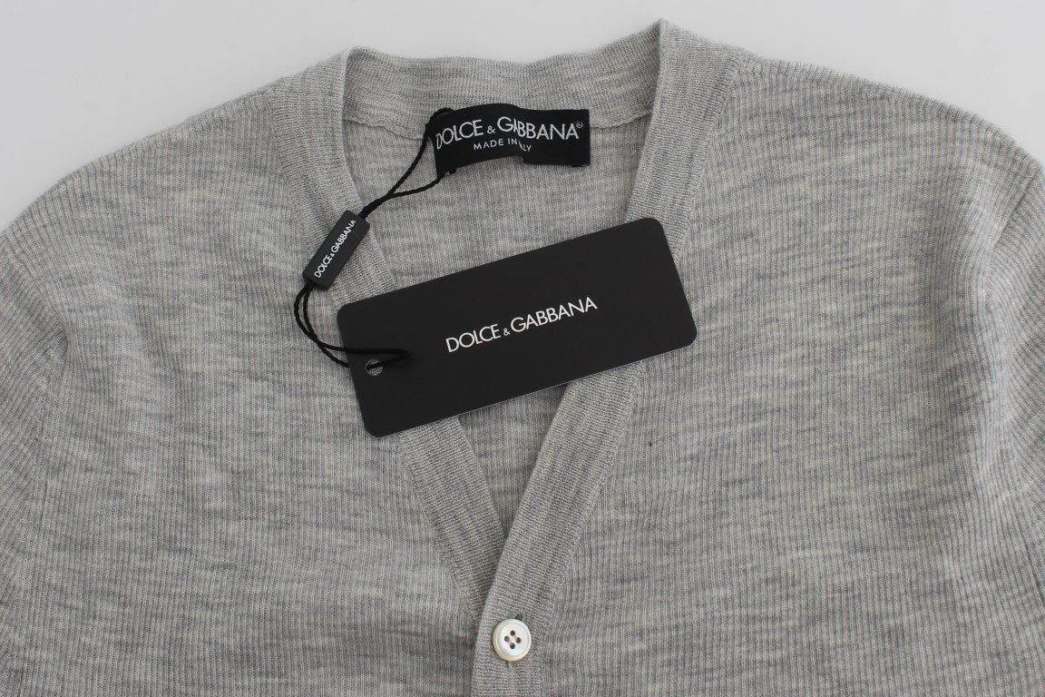 Gray Cashmere Ribbed Cardigan Sweater