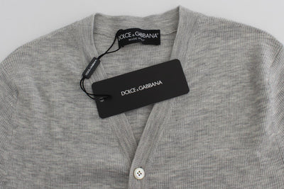 Gray Cashmere Ribbed Cardigan Sweater