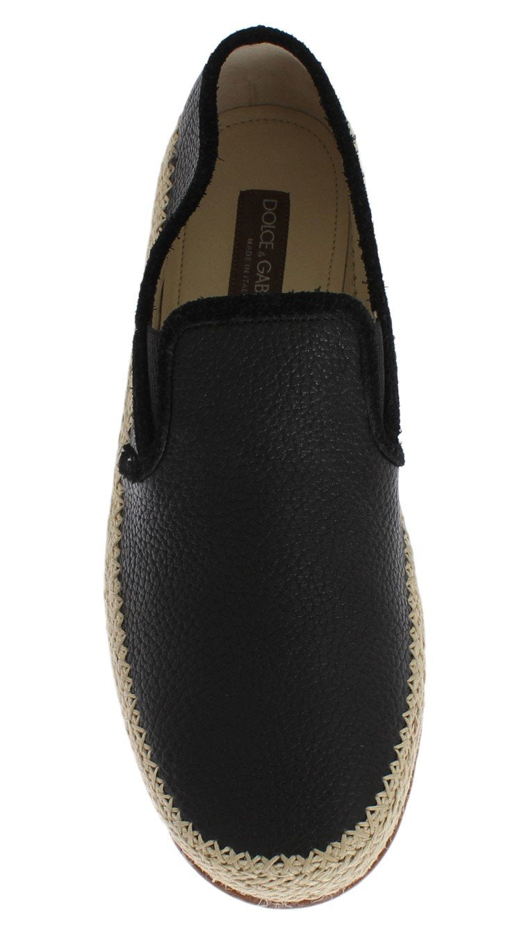 Black Leather Slip Loafers Moccasins