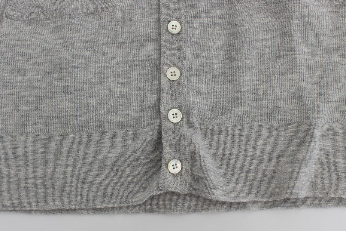 Gray Cashmere Ribbed Cardigan Sweater