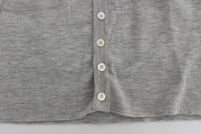 Gray Cashmere Ribbed Cardigan Sweater