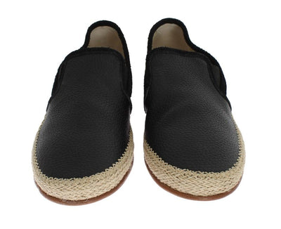 Black Leather Slip Loafers Moccasins