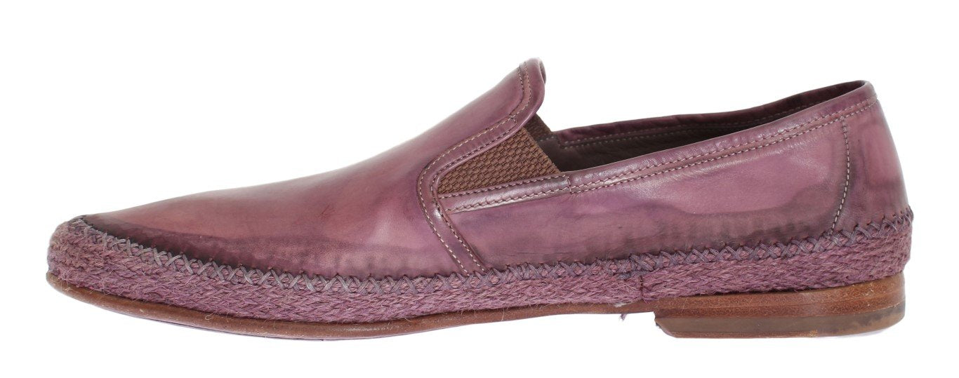 Purple Leather Slip Loafers Moccasins