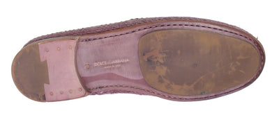 Purple Leather Slip Loafers Moccasins