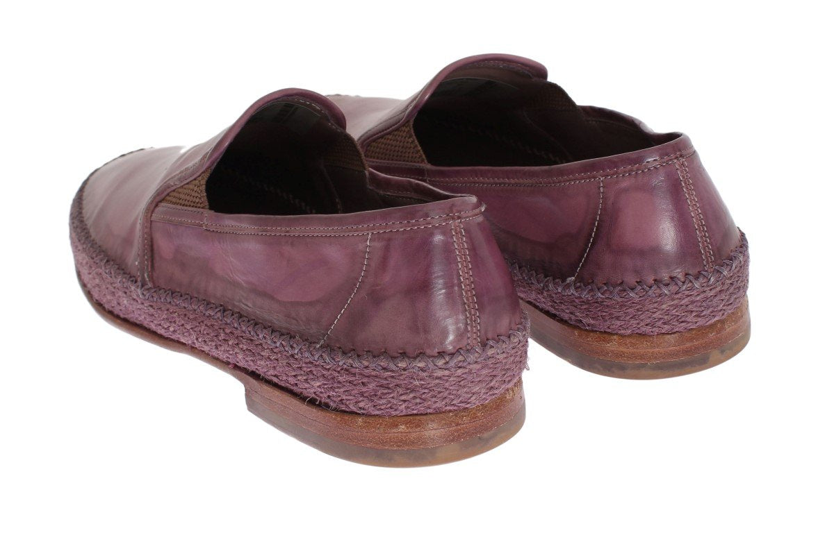Purple Leather Slip Loafers Moccasins