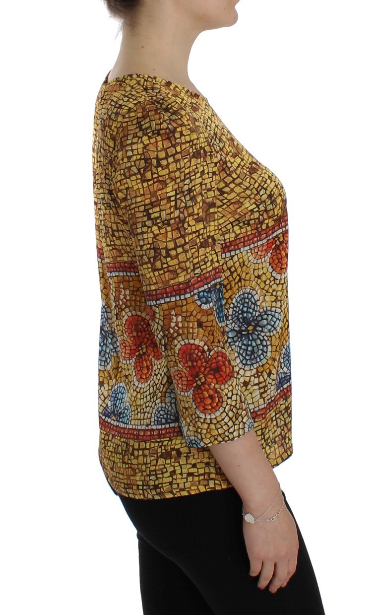 Multicolor Mosaic Print Silk Blouse T-shirt