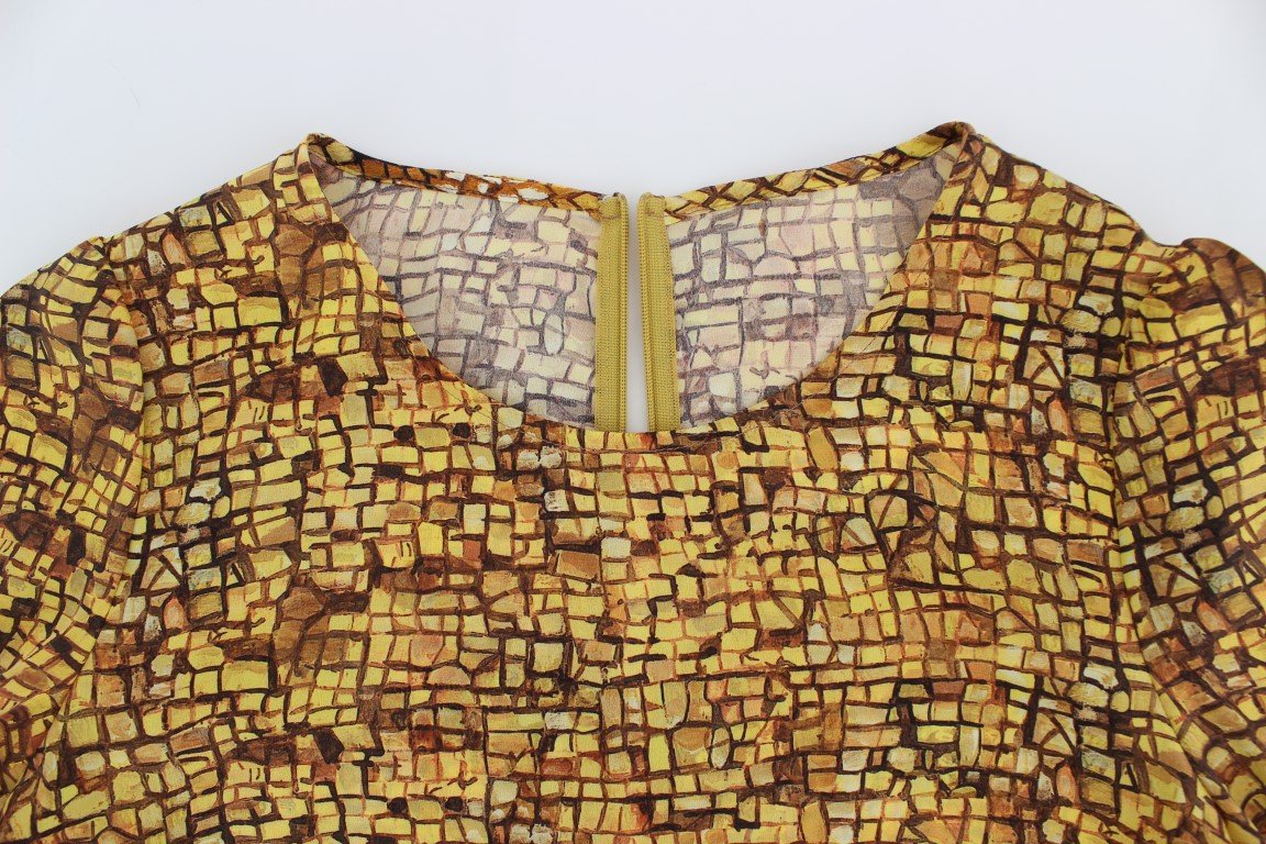 Multicolor Mosaic Print Silk Blouse T-shirt