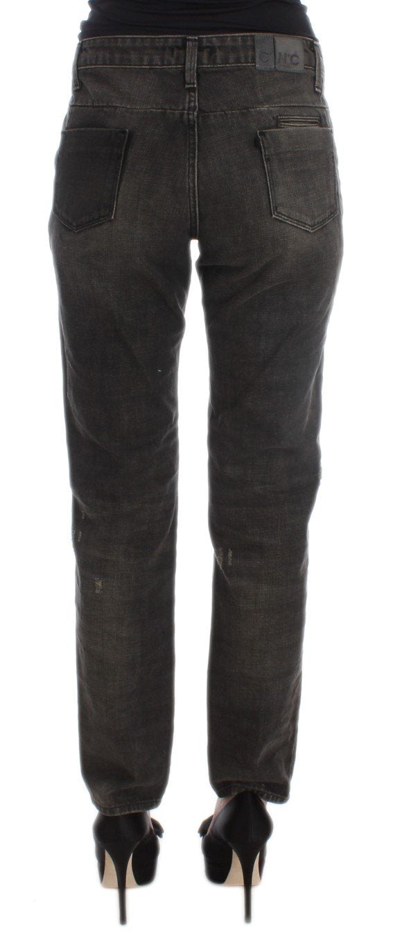 Gray Cotton Blend Boyfriend Jeans