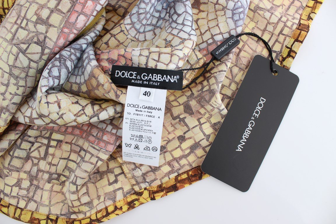 Multicolor Mosaic Print Silk Blouse T-shirt