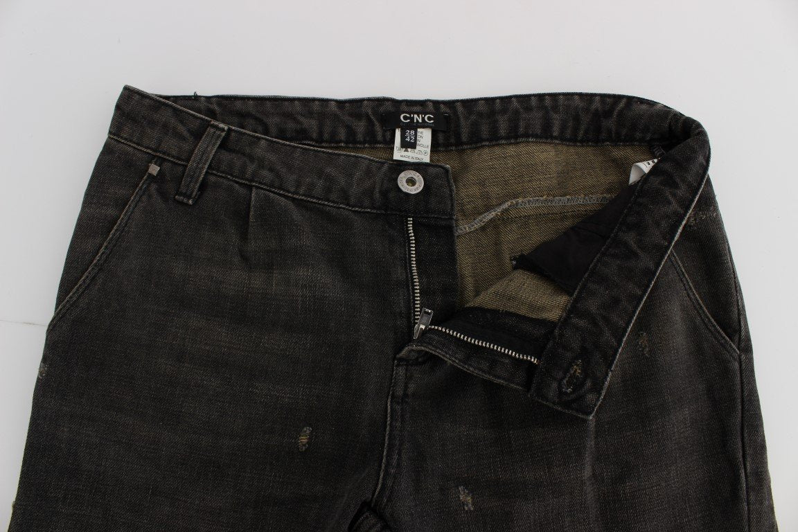Gray Cotton Blend Boyfriend Jeans