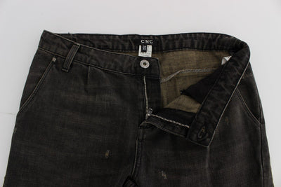 Gray Cotton Blend Boyfriend Jeans
