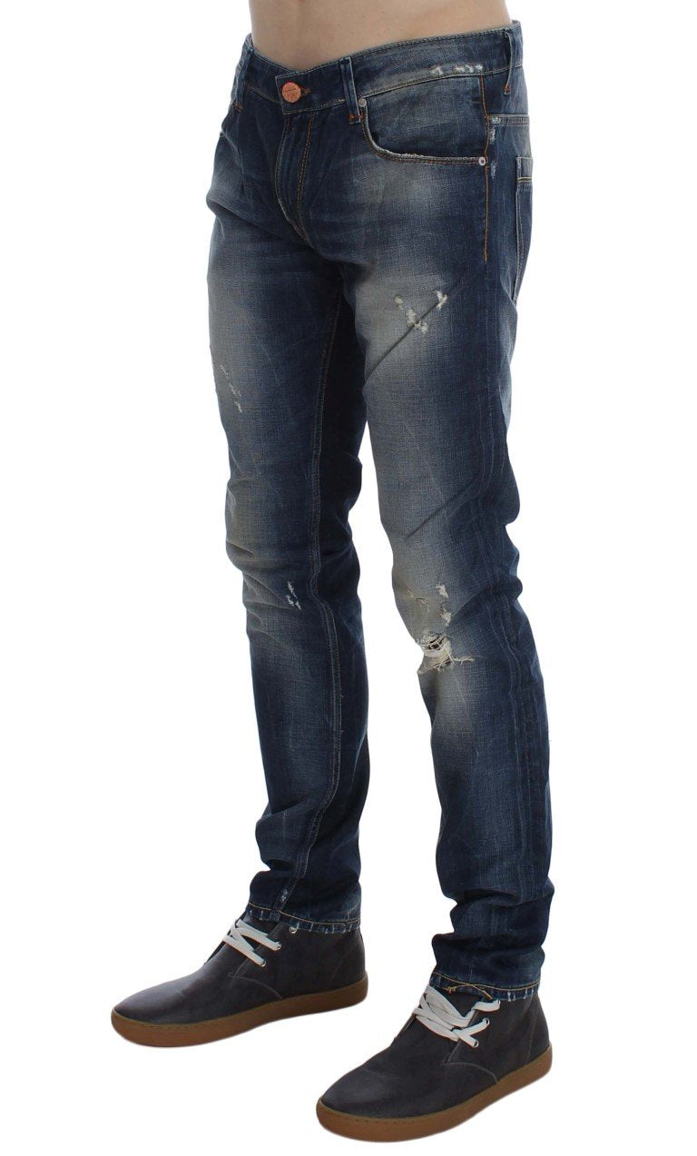 Blue Wash Torn Cotton Slim Skinny Fit Jeans