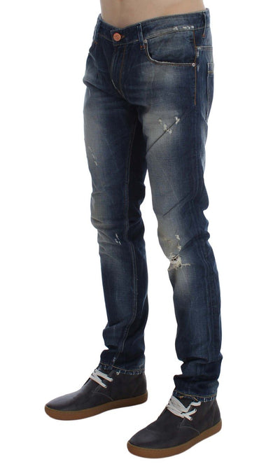 Blue Wash Torn Cotton Slim Skinny Fit Jeans