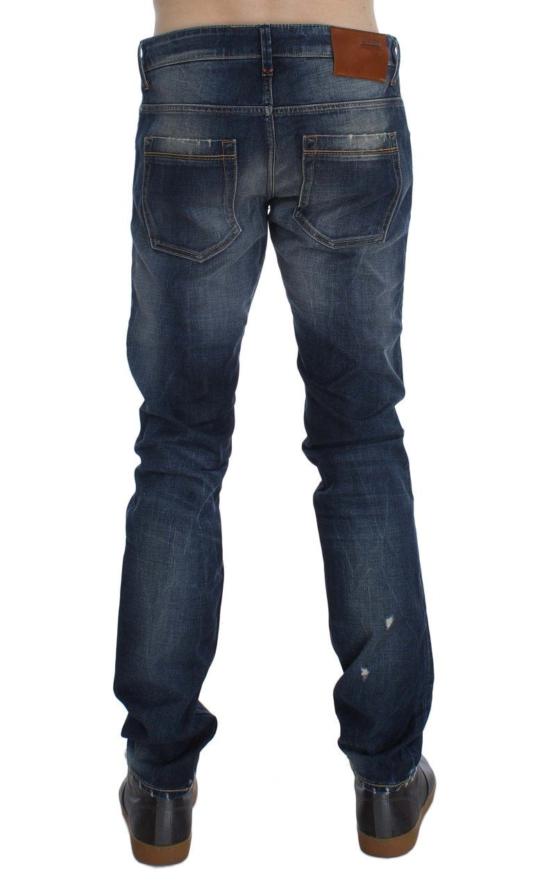 Blue Wash Torn Cotton Slim Skinny Fit Jeans