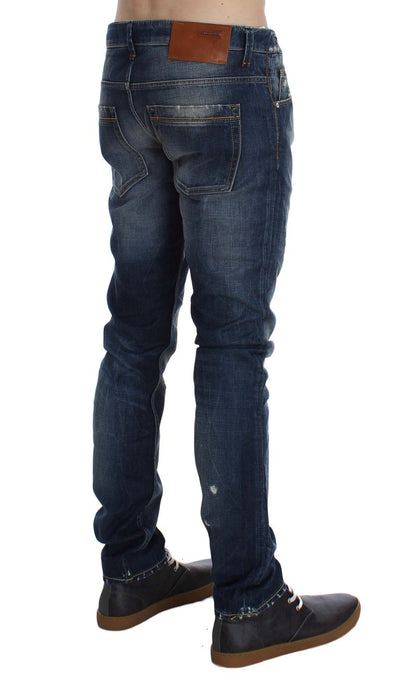 Blue Wash Torn Cotton Slim Skinny Fit Jeans