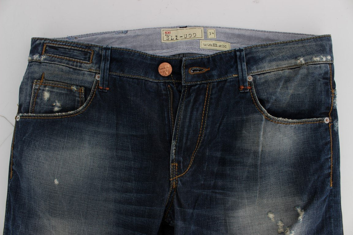 Blue Wash Torn Cotton Slim Skinny Fit Jeans