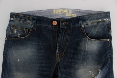 Blue Wash Torn Cotton Slim Skinny Fit Jeans