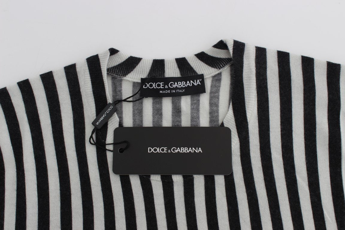 Black White Striped Cashmere Silk T-shirt