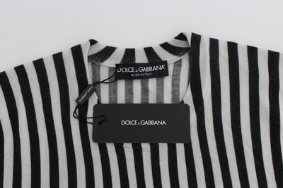 Black White Striped Cashmere Silk T-shirt