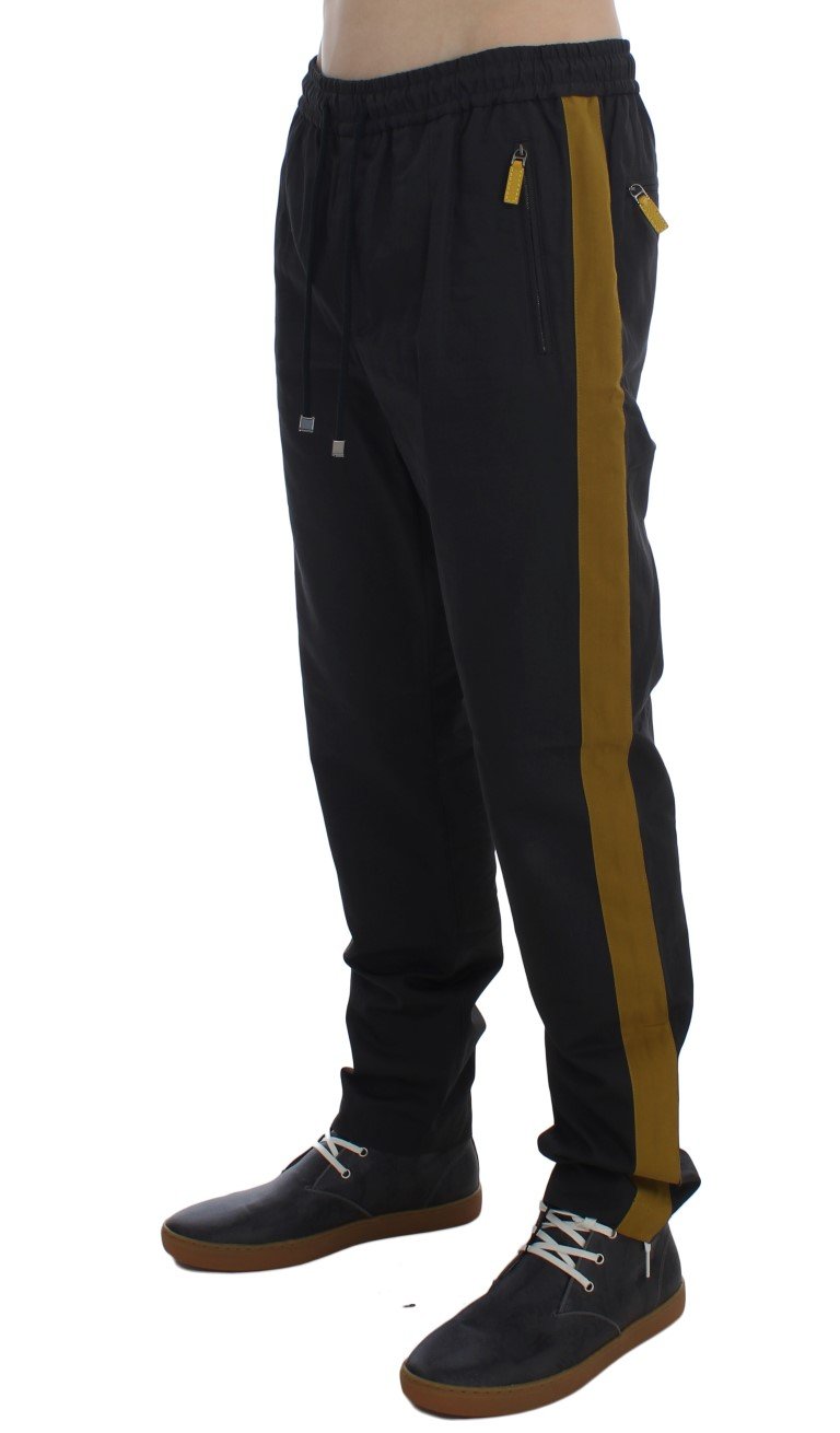 Gray Yellow Striped Casual Pants