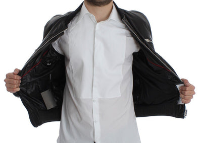 Black Lamb Skin Leather Bomber Jacket