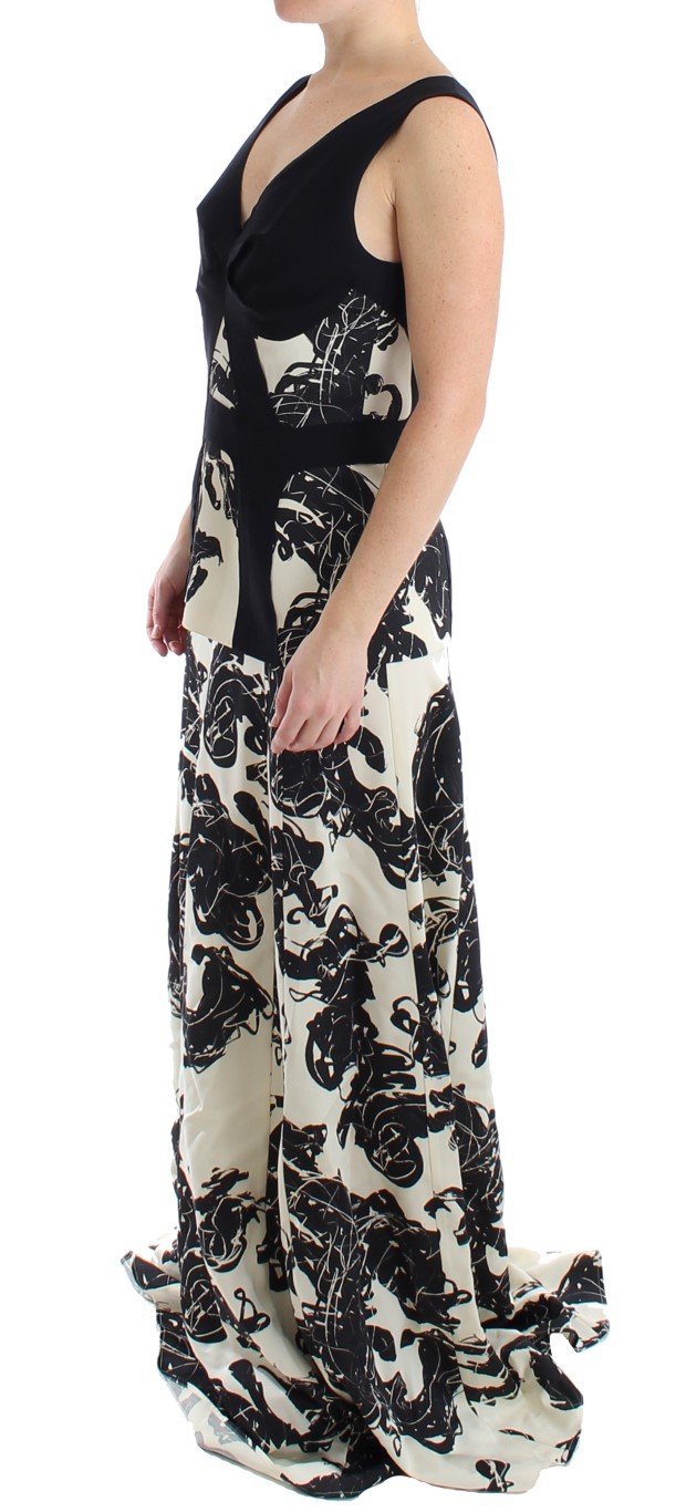 Black White Long Printed Gown Dress